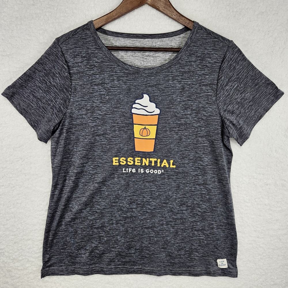 Life Is Good Heather Gray Essential Pumpkin Spice Latte Sleep Shirt Size Medium